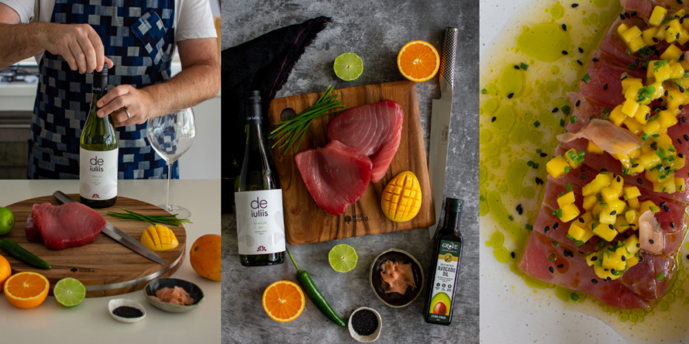 Our Estate Semillon & Tuna Crudo, Mango & Citrus Dressing De Iuliis Wines
