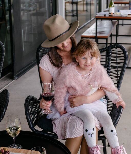 A young family enjoys a family friendly wine tasting experience at De Iuliis wines