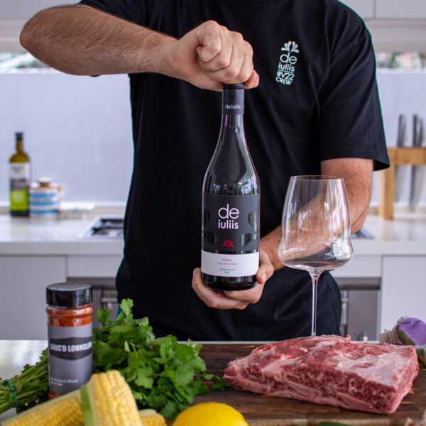 Lovedale Road Vineyard Shiraz poured alongside the perfect meal of smoked short ribs