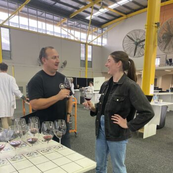 Winemakers Emily Glover, Mike De Iuliis and Allanna Wigley wine judging at Sydney Royal Wine Show