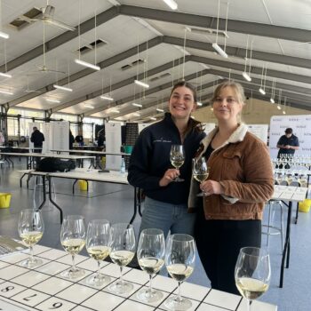 Winemaker Emily Glover and Allanna Wigley judging wines at the Hunter Valley Wine Show